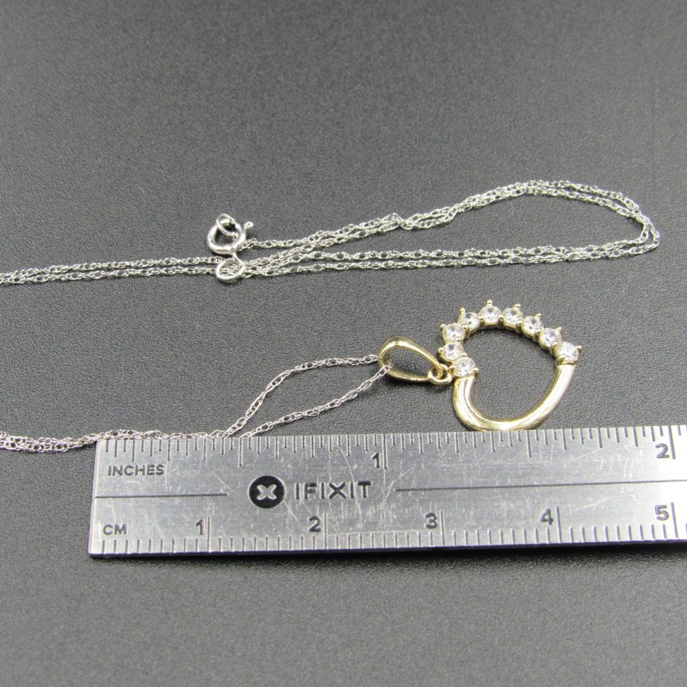 18" 10K Gold Cubic Zirconia Diamond Heart Necklace - Picture 6 of 7
